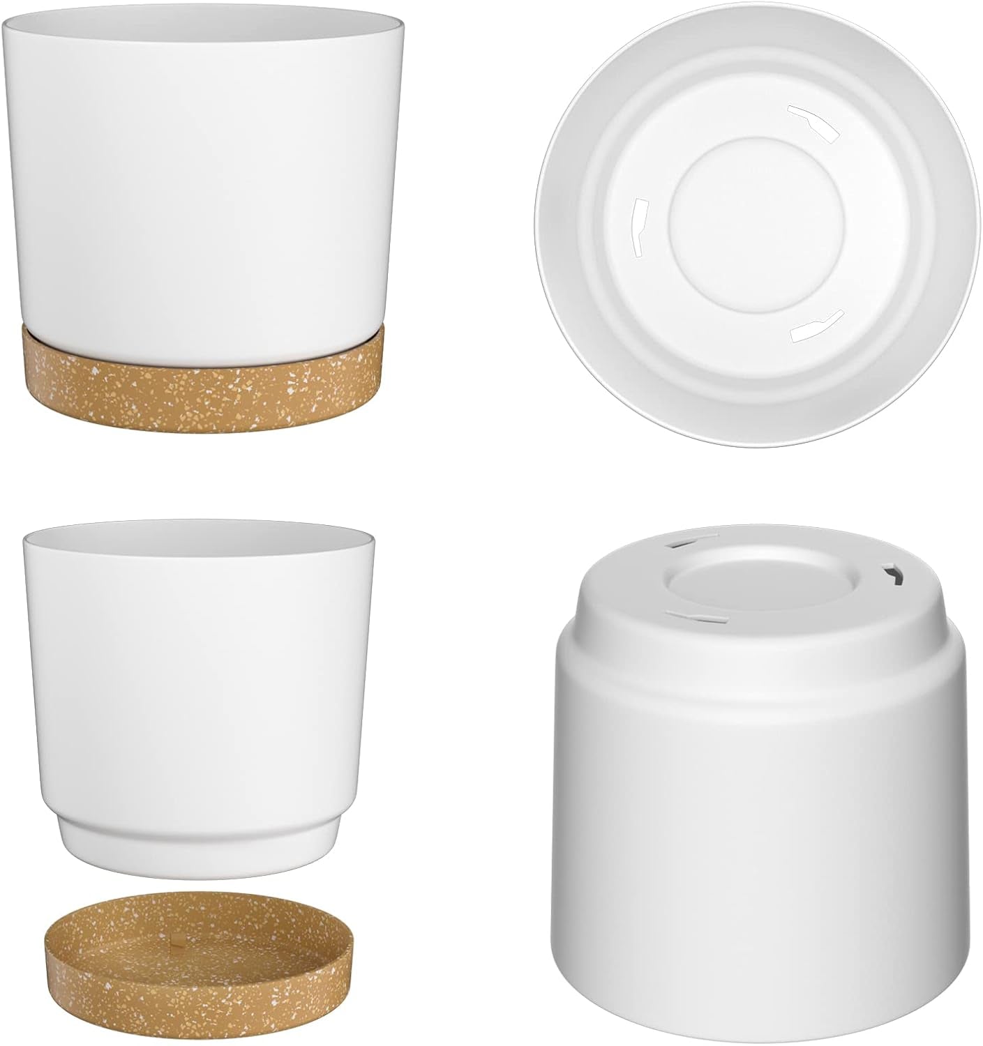 Ghiveci de flori ZMTECH cu diametrul de 25 cm pentru plante de apartament, ghivece de flori din plastic cu farfurie și găuri de drenaj, ghivece rotunde pentru plante de interior și exterior (set de 2, alb)