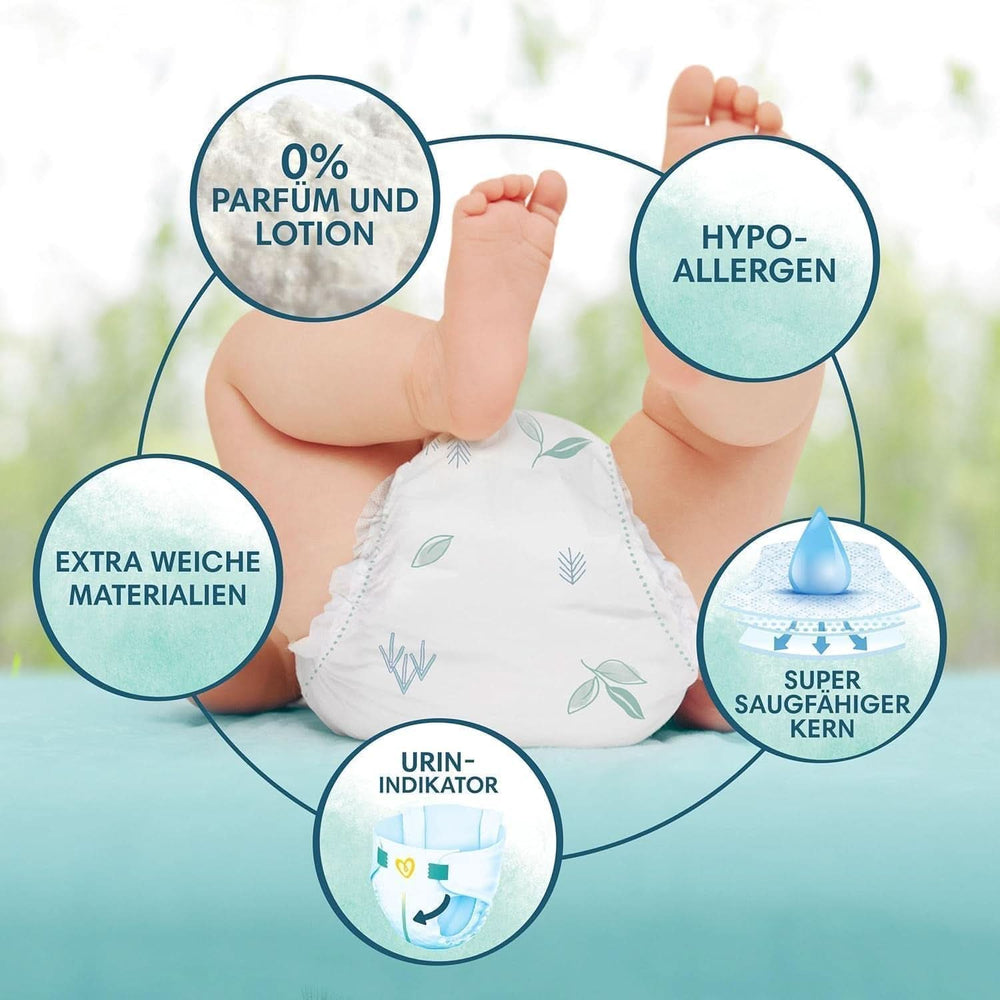 Pampers Babybleer Størrelse 2 (4-8 kg) Harmony, Economy Pack med dobbelt månedlig æske, skånsom hudbeskyttelse og urteingredienser, 408 stykker Mother and Baby Naty Shop