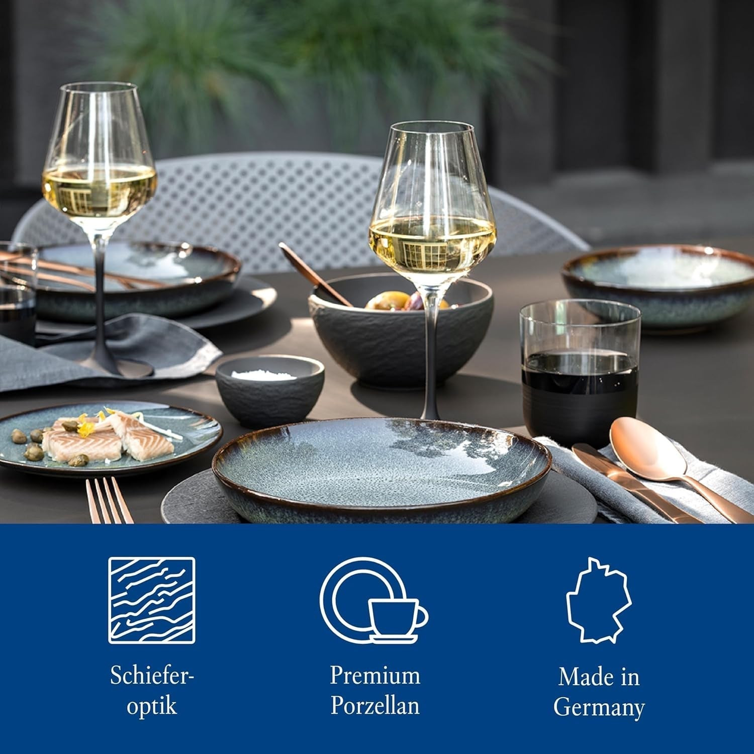 Villeroy & Boch – Manufacture Rock Starter-Set 6 Teilig Schwarz, Spülmaschinenfest, Mikrowellensicher, Geschirr Set Schwarz Matt, Tafelservice, Essgeschirr, Premium Porzellan Bordservice Sets Naty Shop
