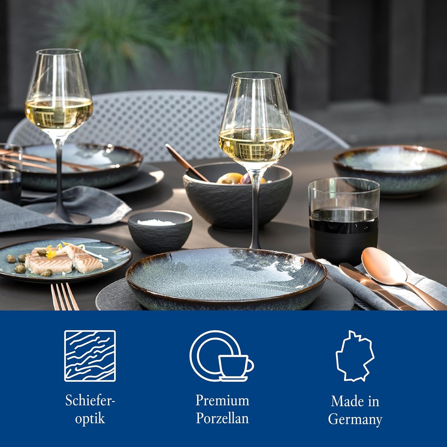 Villeroy & Boch – Set de început Manufacture Rock, 6 piese, negru, rezistent la mașina de spălat vase, rezistent la cuptorul cu microunde, set de veselă negru mat, veselă, tacâmuri, porțelan premium