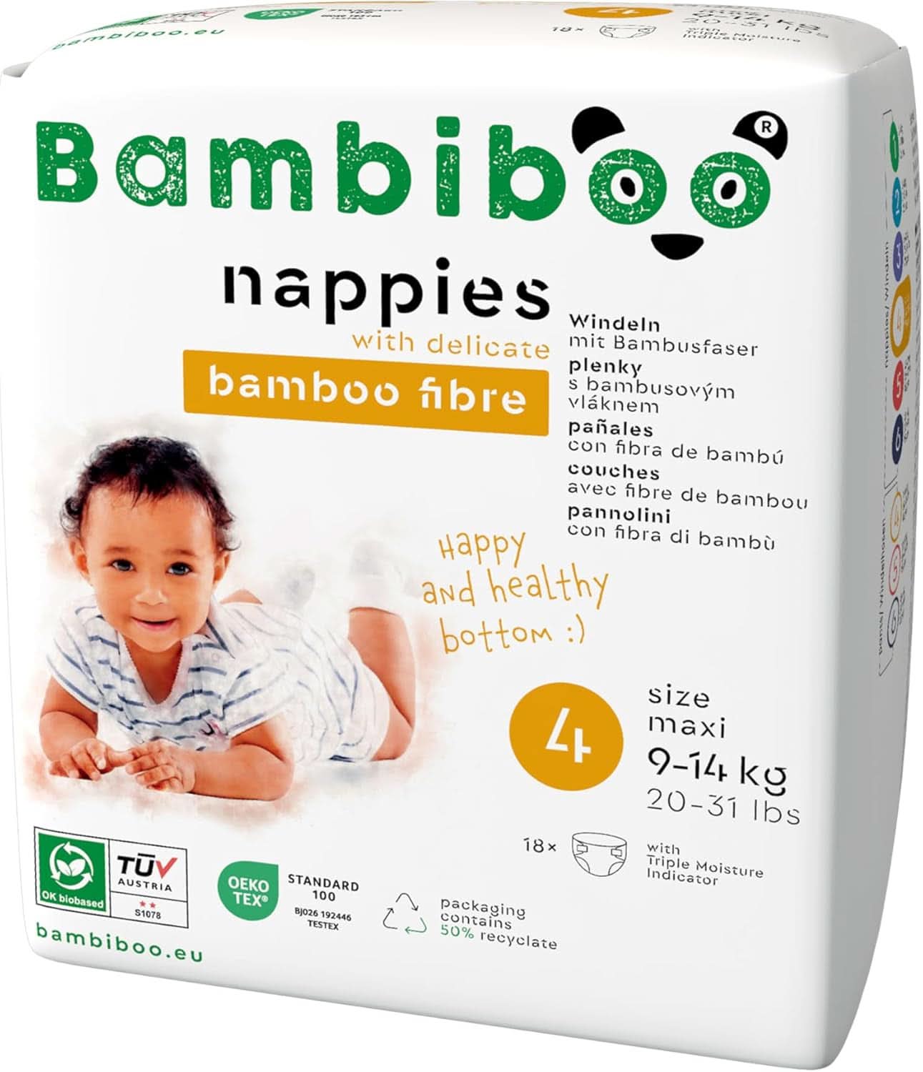 Scutece de unică folosință Bambiboo, prietenoase cu pielea și deschidere ombilicală, diverse marimi Mama si Copilul Naty Shop Scutece, marimea 4, 18 bucati