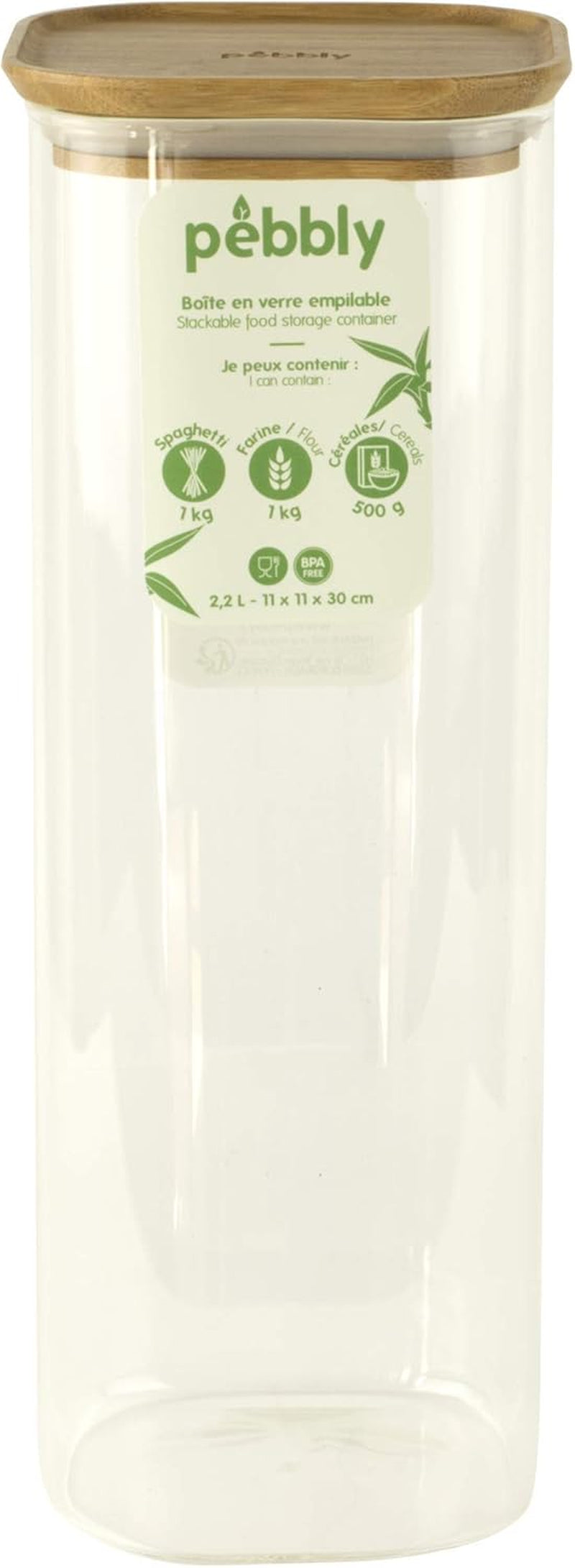 Set de 3 recipiente pătrate din sticlă cu capac din bambus-800ml, sticlă borosilicată, bambus, silicon, natural, 11 x 11 x 11 cm Cutii depozitare alimente Naty Shop 11 X 11 X 30 cm