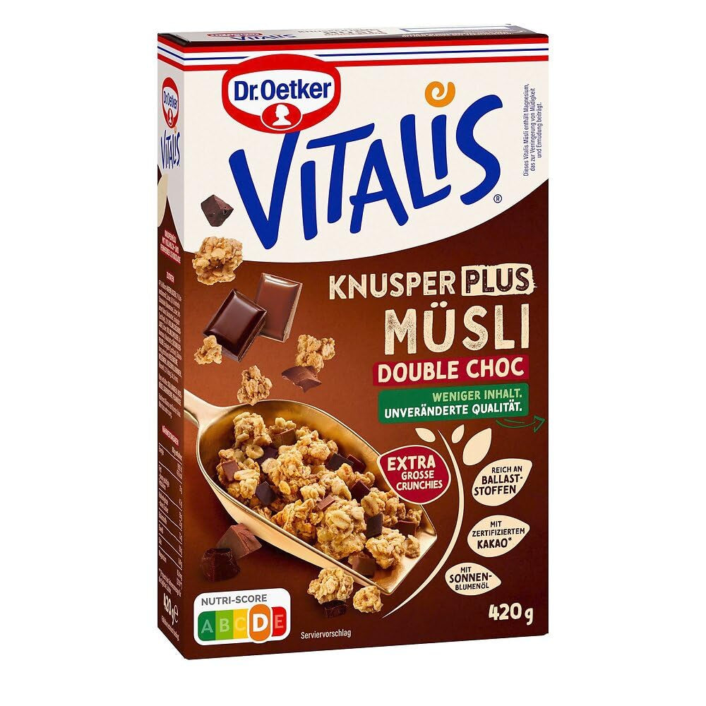 Dr. Oetker Vitalis KnusperPlus Dobbeltchokolade: Sprød müsli med mælk og mørk chokolade, pakke med 7 (7 x 450g)