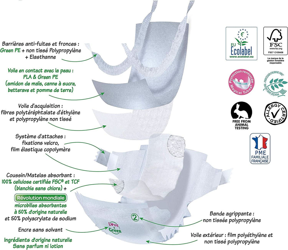 Love & Green, Bleer til babyer, allergivenlige, størrelse 6 (34 enheder) Mor og barn Naty Shop