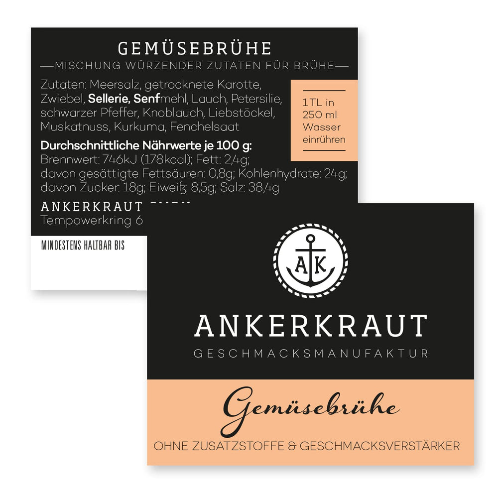 Ankerkraut Gemüsebrühe, ohne Gemsckverstärker, ohne Zucker, 90g i korkglas, Mischung würzender Ingredient für Brühe