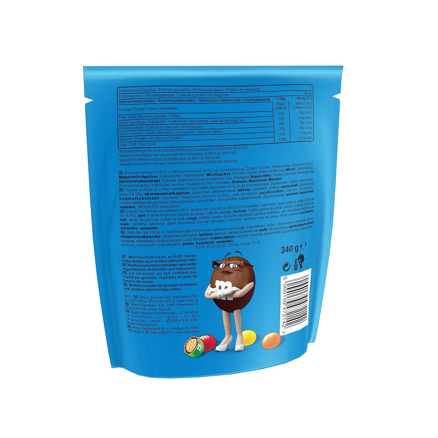 M&M'S sprøde, chokolade sprøde linser og sprøde center, chokolade, 1 pakke (1 x 340 g) (pakke med 2)