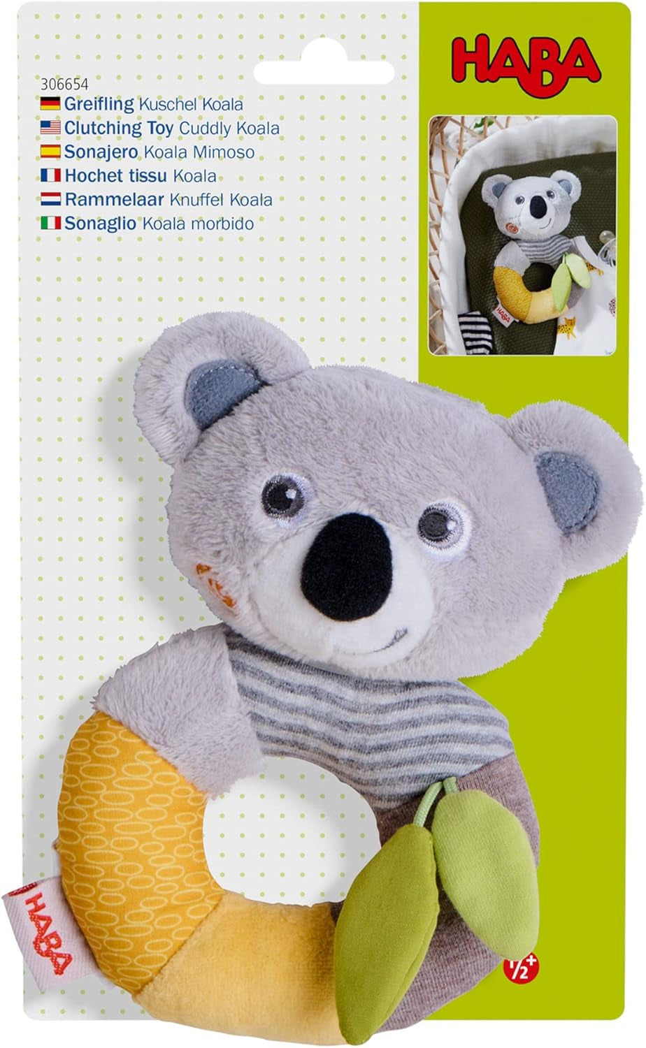 HABA 306654 - Jucărie de prins koala cu pluș, jucărie de prins de la 6 luni, gri Jucarii Bebe Naty Shop