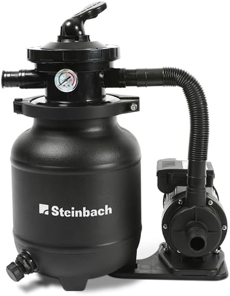 Steinbach Comfort 75 Filter System – 040100 – Selvansugende pumpe til pools op til 40.000 l – Med forfilter, trykmåler, timer og LED-display – Inkluderer speciel INTEX 2" adapter