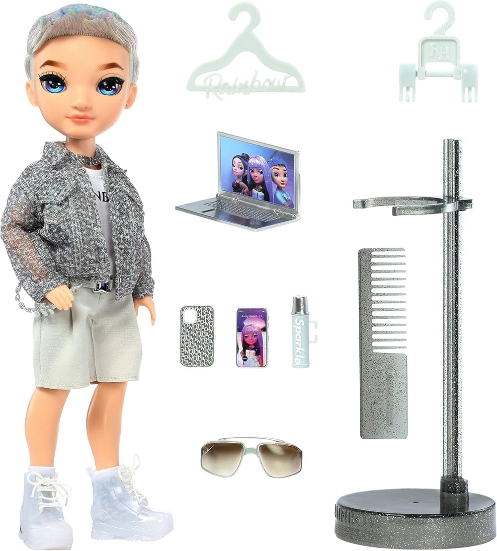 Păpușa Rainbow High Fashion – Aidan Russell – Păpușa Purple Boy – Ținută la modă și peste 10 accesorii de joacă colorate – Pentru colecționari și copii cu vârste cuprinse între 4 și 12 ani