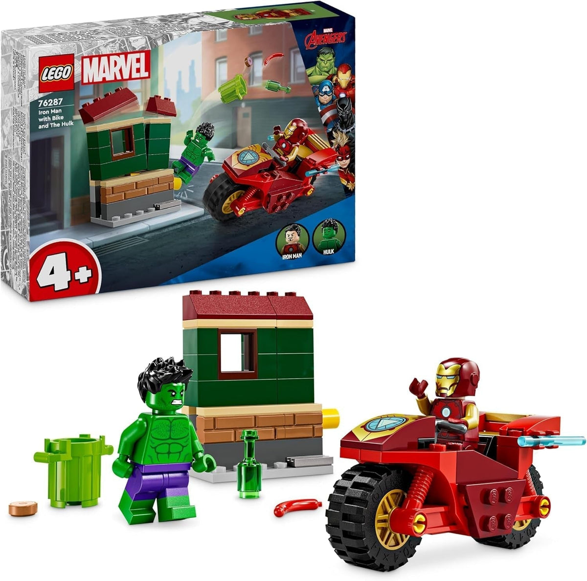 LEGO Marvel Iron Man med cykel og hulk, superheltebyggelegetøj til børn, cykel- og minifigursamlingssæt, gave til piger og drenge 4 år gammel 76287 Byggesæt Besuche den LEGO-Store standardtitel