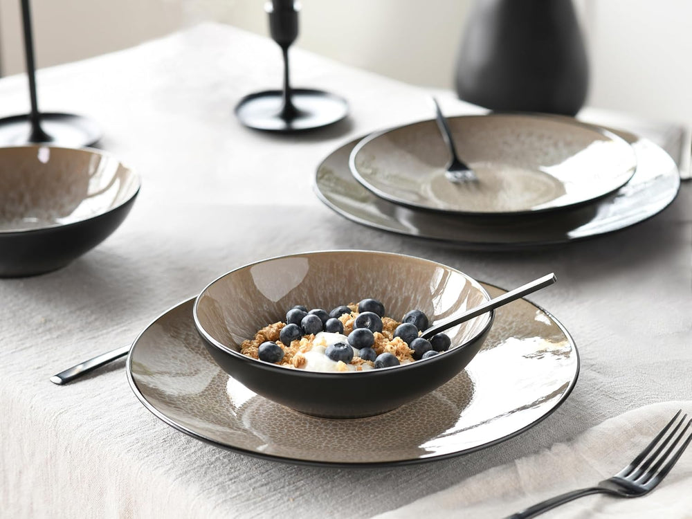 CreaTable, 24464, Seria Malmö Bej, set de veselă cu 18 piese pentru 6 persoane, set de farfurii din gresie, potrivit pentru mașina de spălat vase și cuptorul cu microunde, producție de calitate