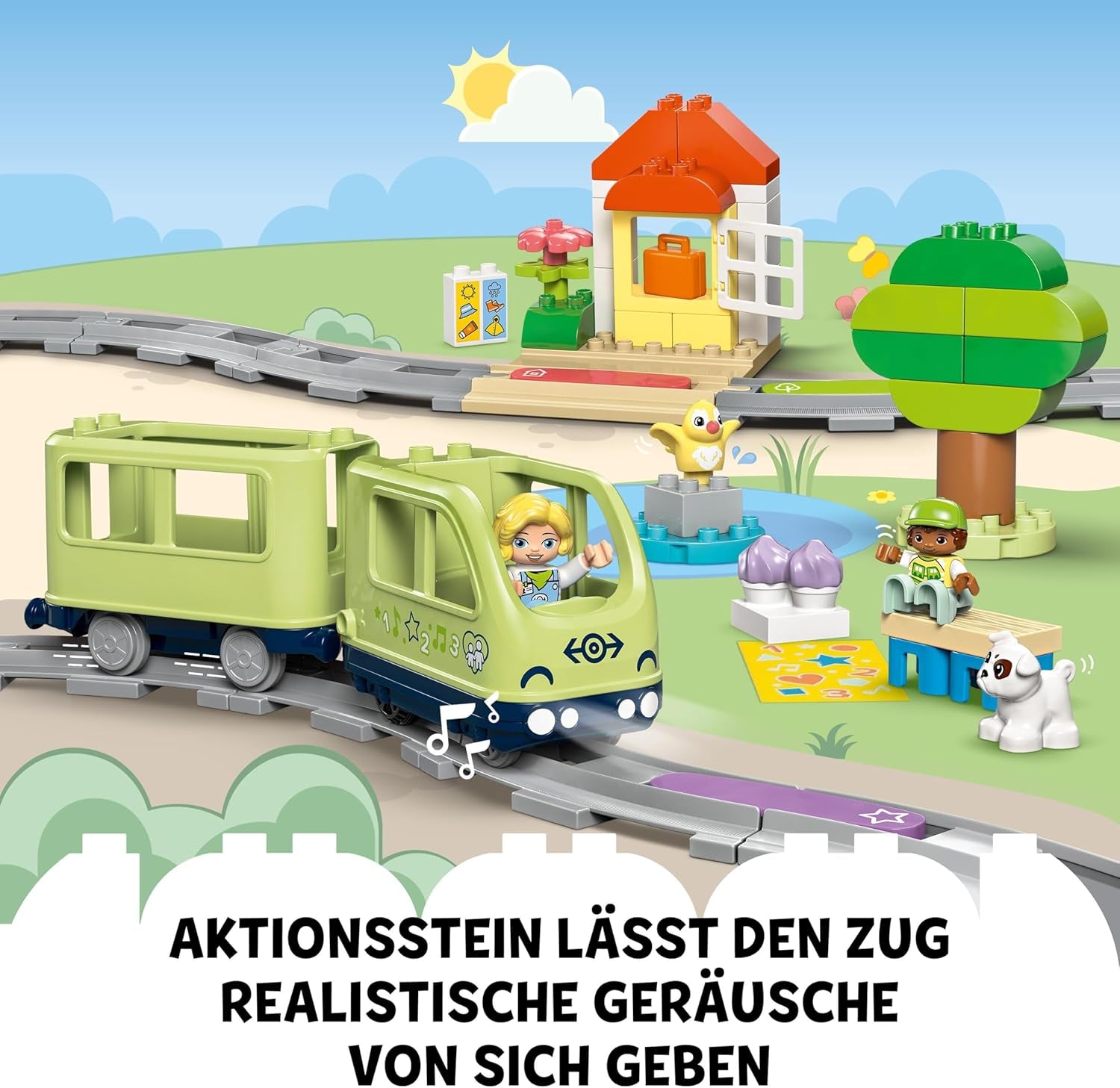 LEGO DUPLO Town Interactive Adventure Train, Legesæt med lys og lyde til rolleleg, giver 2-årige mulighed for at bygge spor, Pædagogisk legetøj til førskole 10427 Byggesæt Besuche den LEGO-Store