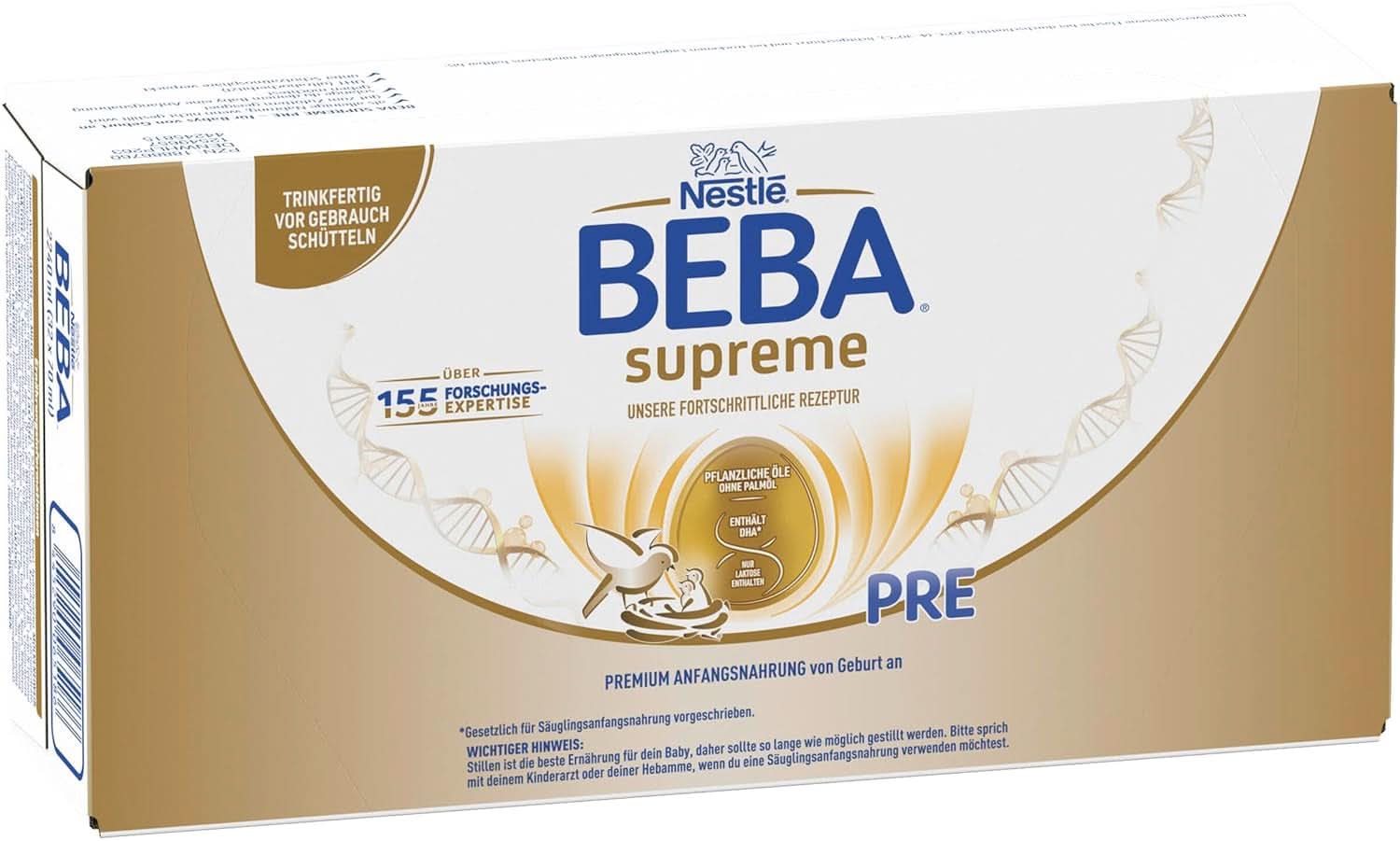 BEBA SUPREME PRE Initial mælk klar til at drikke fra fødslen, babymad med DHA, kun laktose, palmeoliefri, pakke med 8 (8 x 200 ml) Mor og barn Naty Shop Beba Supreme Pre 32 x 70 ml