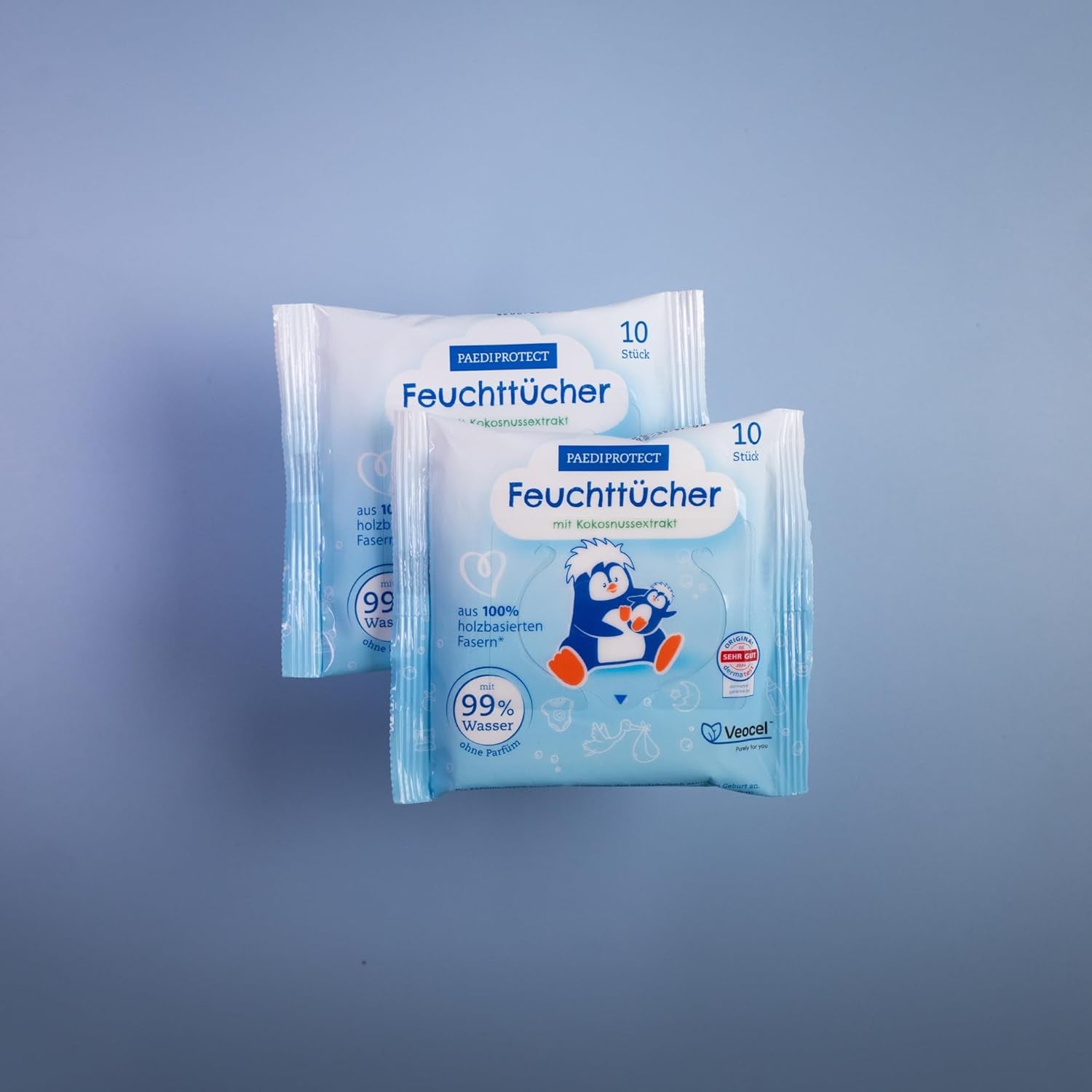 PAEDIPROTECT Baby vådservietter 1 x 10 stk. Sensitive baby vandvådservietter 99% vandparfumefri baby & børn delikat hud kokosekstrakt Mikroplastfri vegansk (5 pakke)