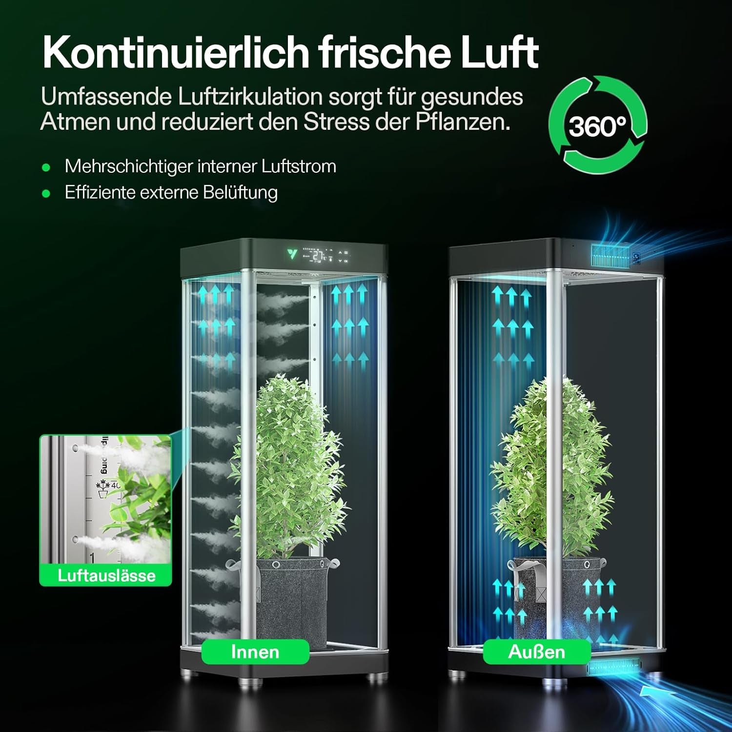 VGrow All-in-One Smart Grow Box, Professionelt system med Samsung LM301H EVO Grow Lamp, Avanceret cirkulations- og ventilationssystem, kunstvanding, næringsstofforsyning til indendørs hydroponics