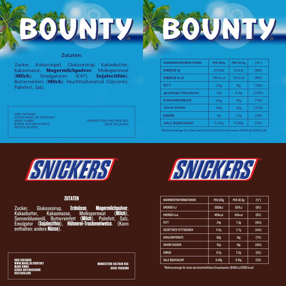 Blanding af miniaturer, Mars, Snickers, Bounty & Twix, Klassiske barer i miniformat, 296 barer, 3 kg chokolade slik Naty Shop