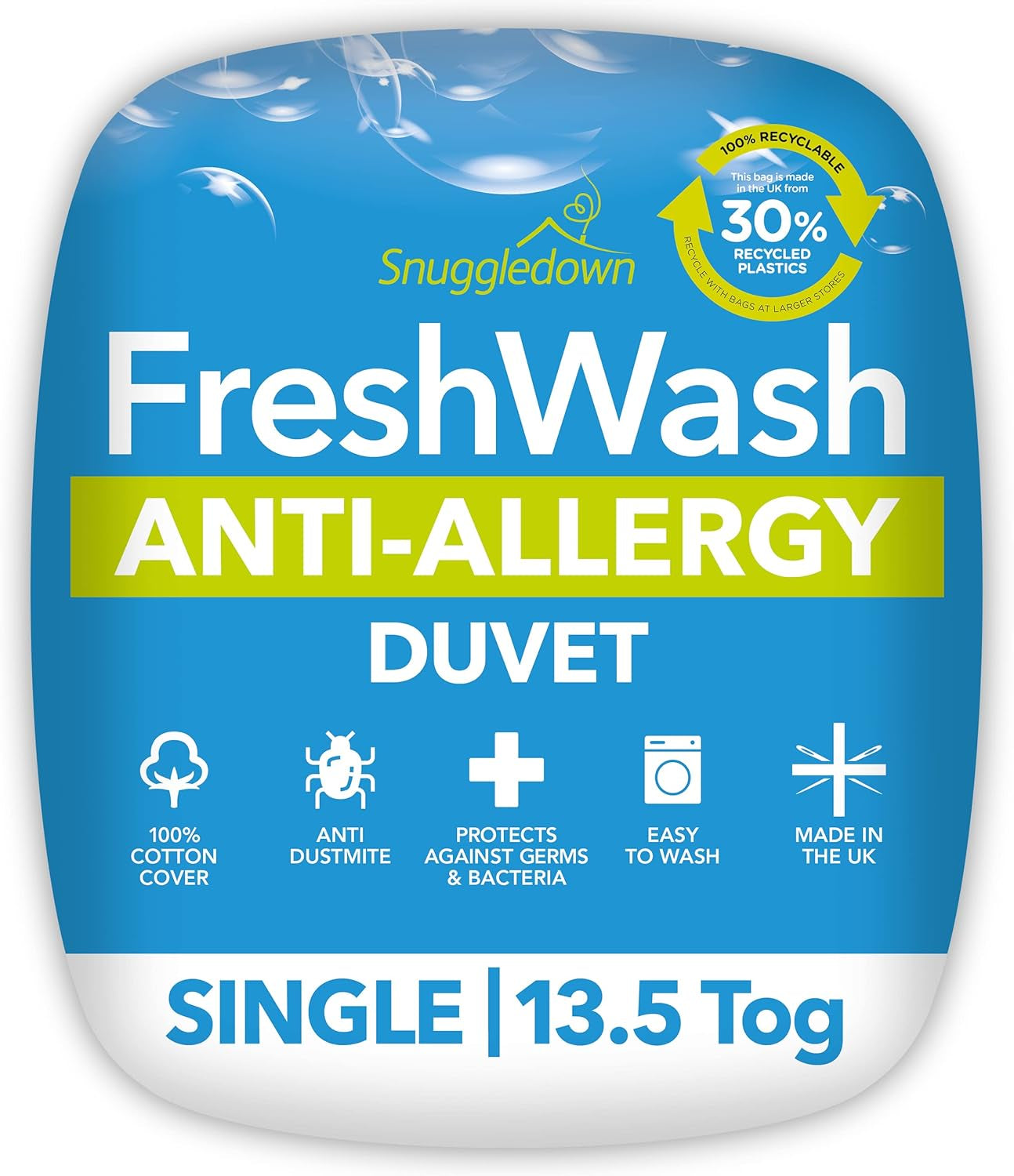 Snuggledown Freshwash Allergy Dyne, 13,5 Tog Vintervarm, Bomuld, Hvid, Enkeltseng Naty Shop Dyner Twin 13,5 Tog