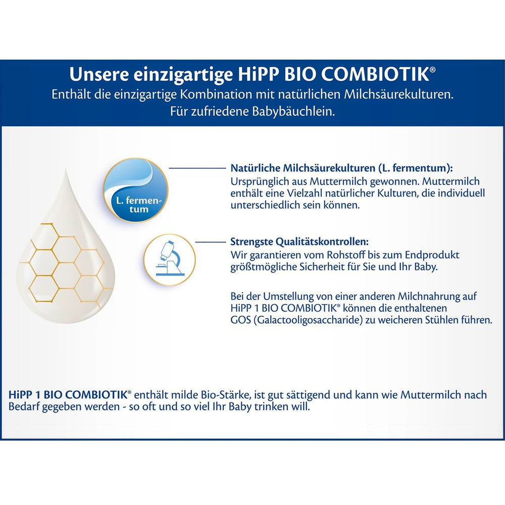 HiPP 1 Organic Combiotik (4 x 600g), mælkepulverformel til spædbørn fra fødslen, med naturlige kulturer af mælkesyre og letbehandlet økologisk stivelse, af bedste økologiske kvalitet