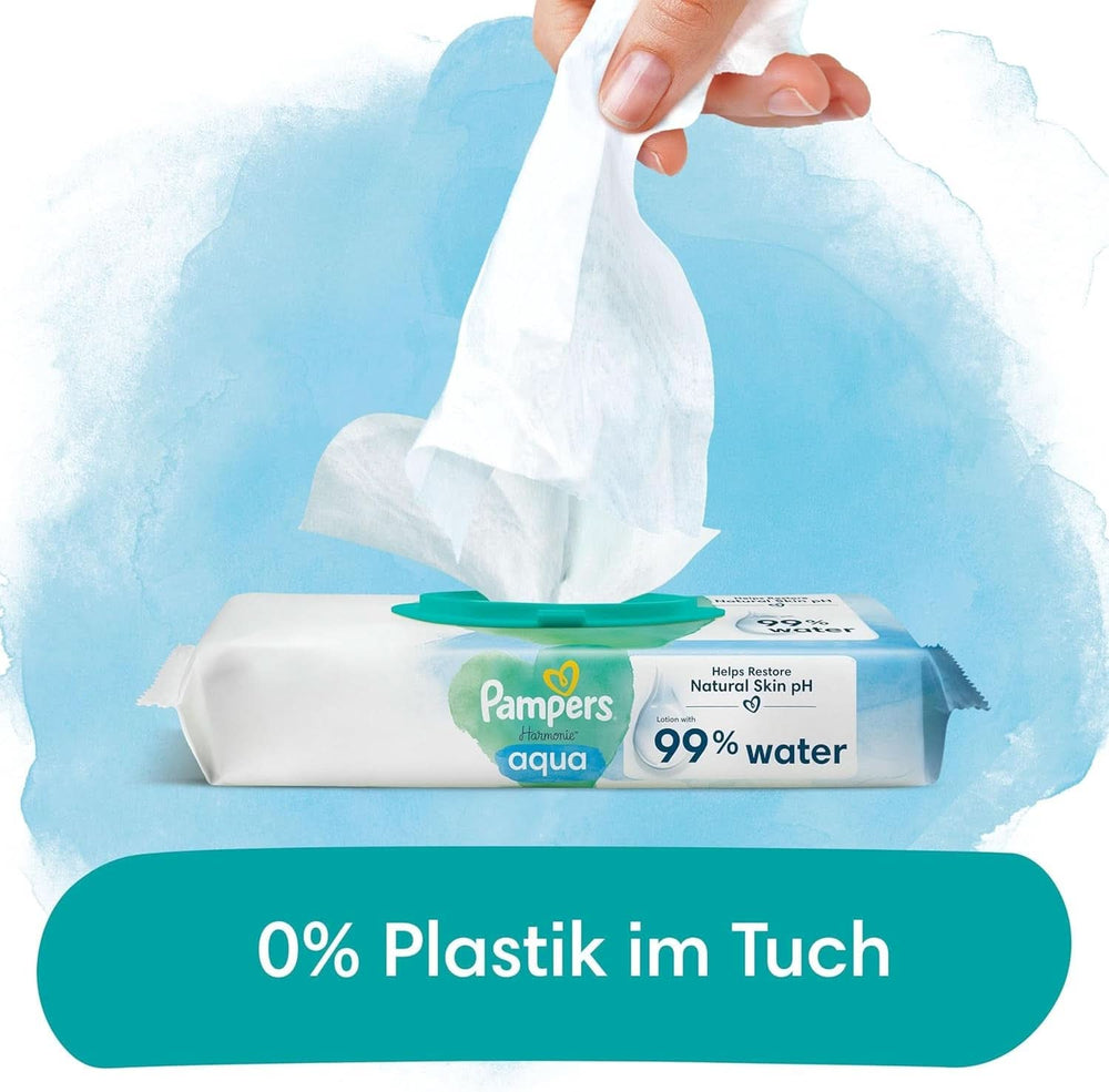 Pampers Harmonie Aqua vådservietter, vådservietter, der hjælper med at genoprette hudens naturlige pH-værdi, let lotion med 99% vand Baby Wet Wipes Naty Shop