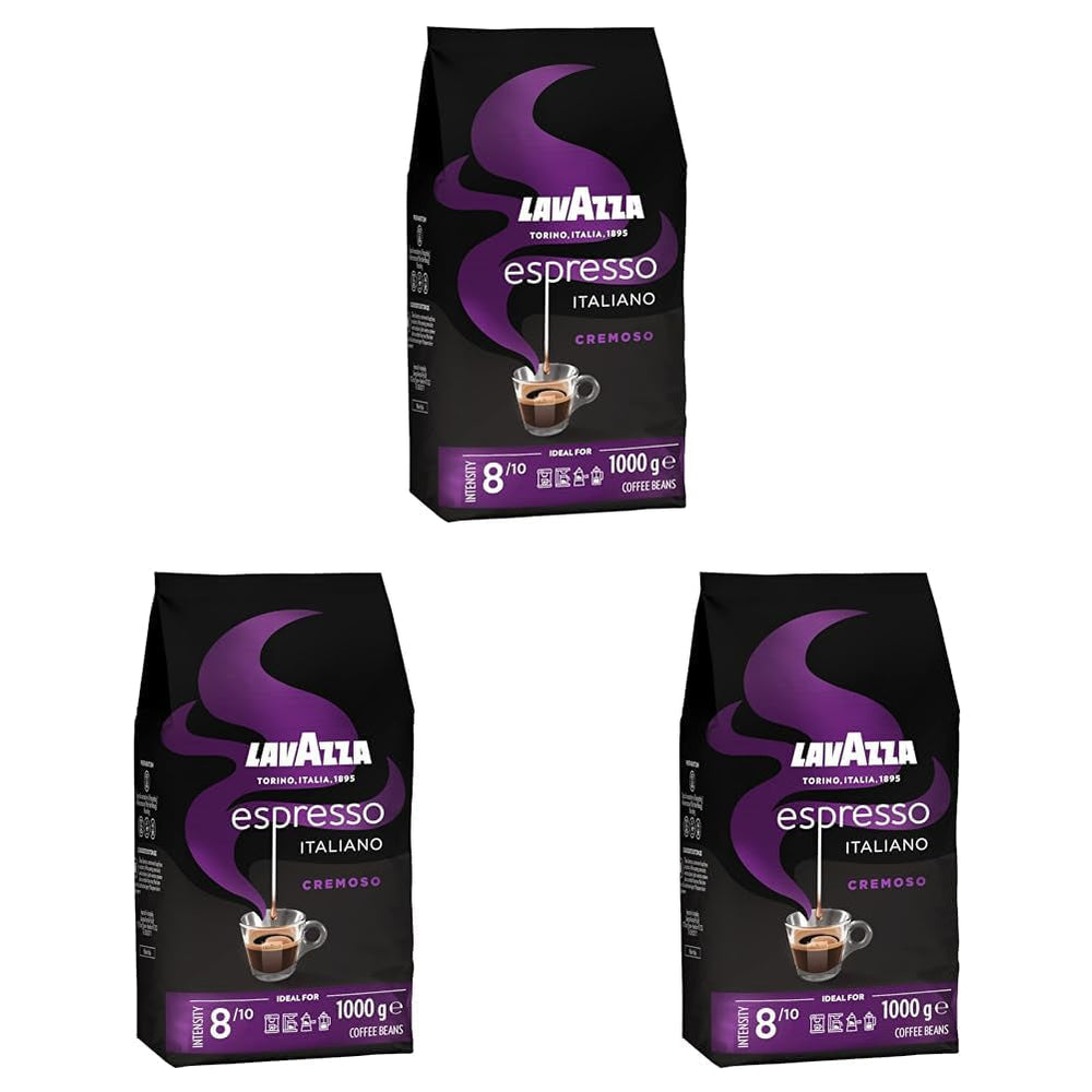 Lavazza Espresso, kaffebønner til espressomaskiner, afbalanceret og aromatisk smag af frugter og blomster, 100% økologisk Arabica og Robusta Coffee Naty Shop 3 x 1 Kg Cremoso