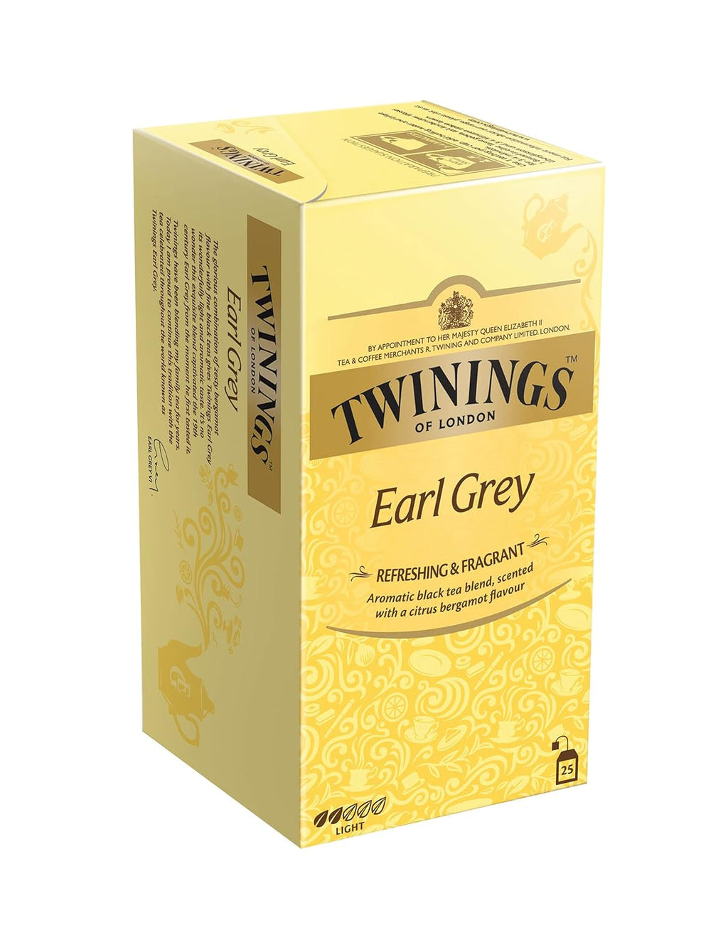 Twinings Earl Grey - Ceai negru în pliculețe, rafinat cu aromă de bergamotă - Ceai negru răcoritor din China, 25 pliculețe (50 g) (pachet cu 4)