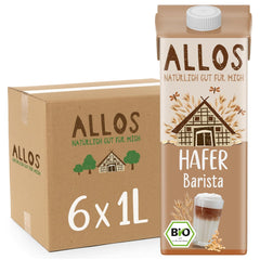 Allos Bio Haferdrink Barista | Milchalternative aus Hafer | Schaumbarer Drink auf Pflanzenbasis | Perfekt til kaffe Vegansk, laktosefri drik | 1 liter (6 stykker)