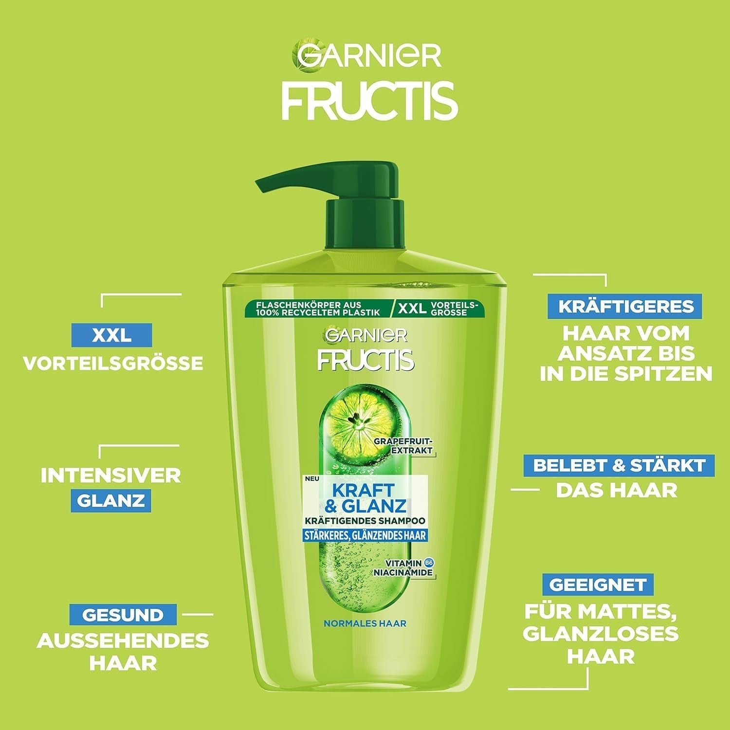 Garnier Fructis Strength And Shine Forstærkende shampoo med grapefrugtekstrakt XXL, 1 liter Garnier bruser og bad