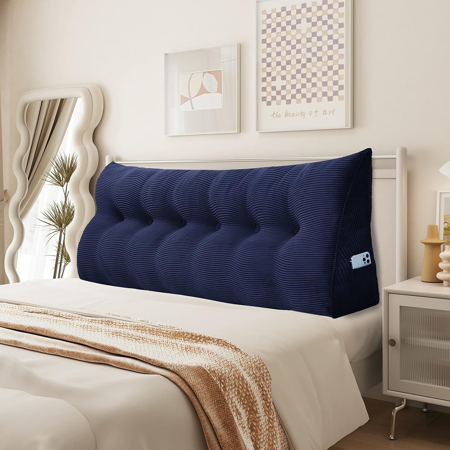 Pernă Johnear cu pană, pernă de citit pentru pat și canapea, pernă pentru spătar, pernă pentru tăblie, pernă lombară triunghiulară mare (gri, 45 cm)