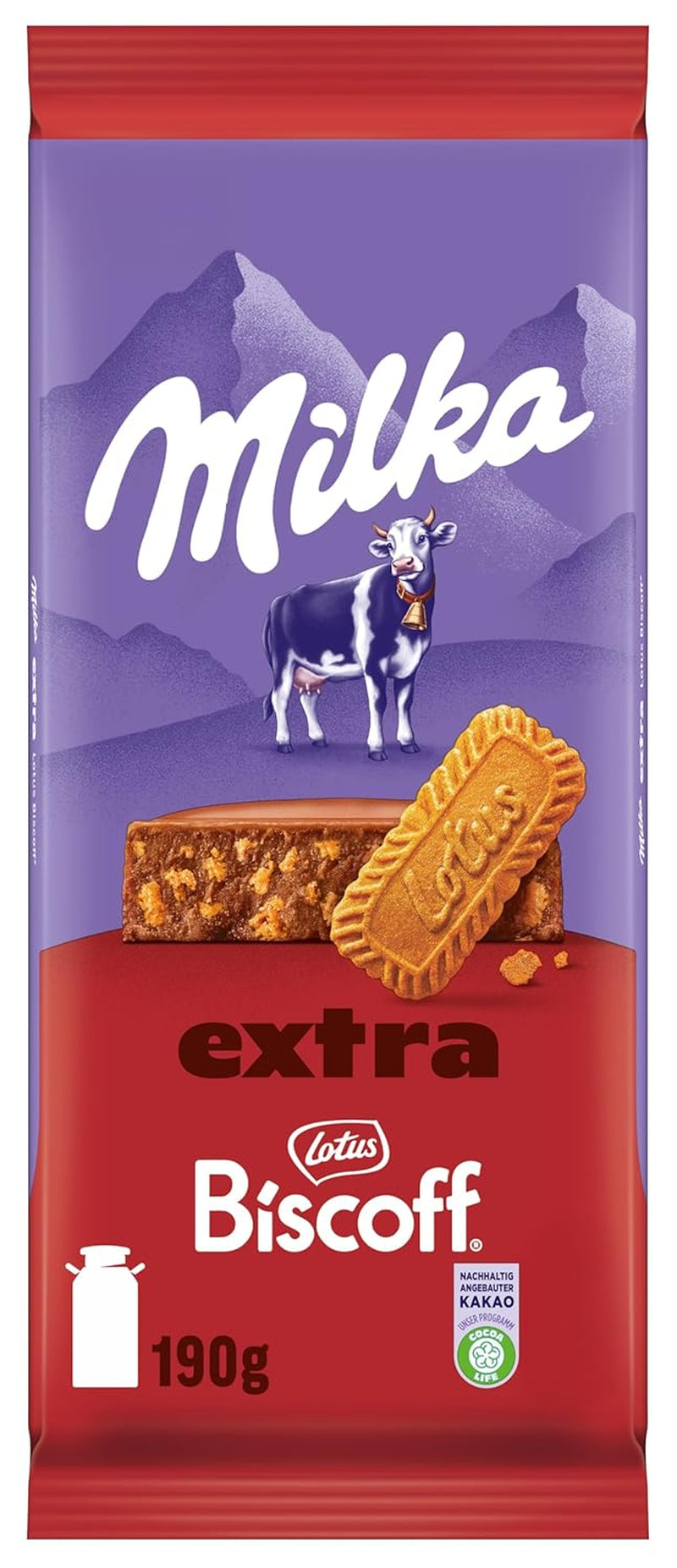 Milka Extra Biscoff Chokolade – Alpine mælkechokolade med sprøde stykker Lotus Biscoff-kiks – 190g