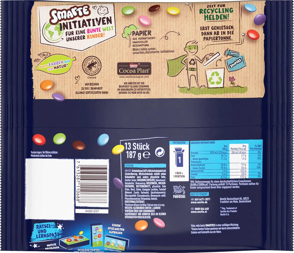 Nestlé SMARTIES Mini, små linser med mælkechokolade, individuelt pakket, pakke med 16 (16 x 187 g)