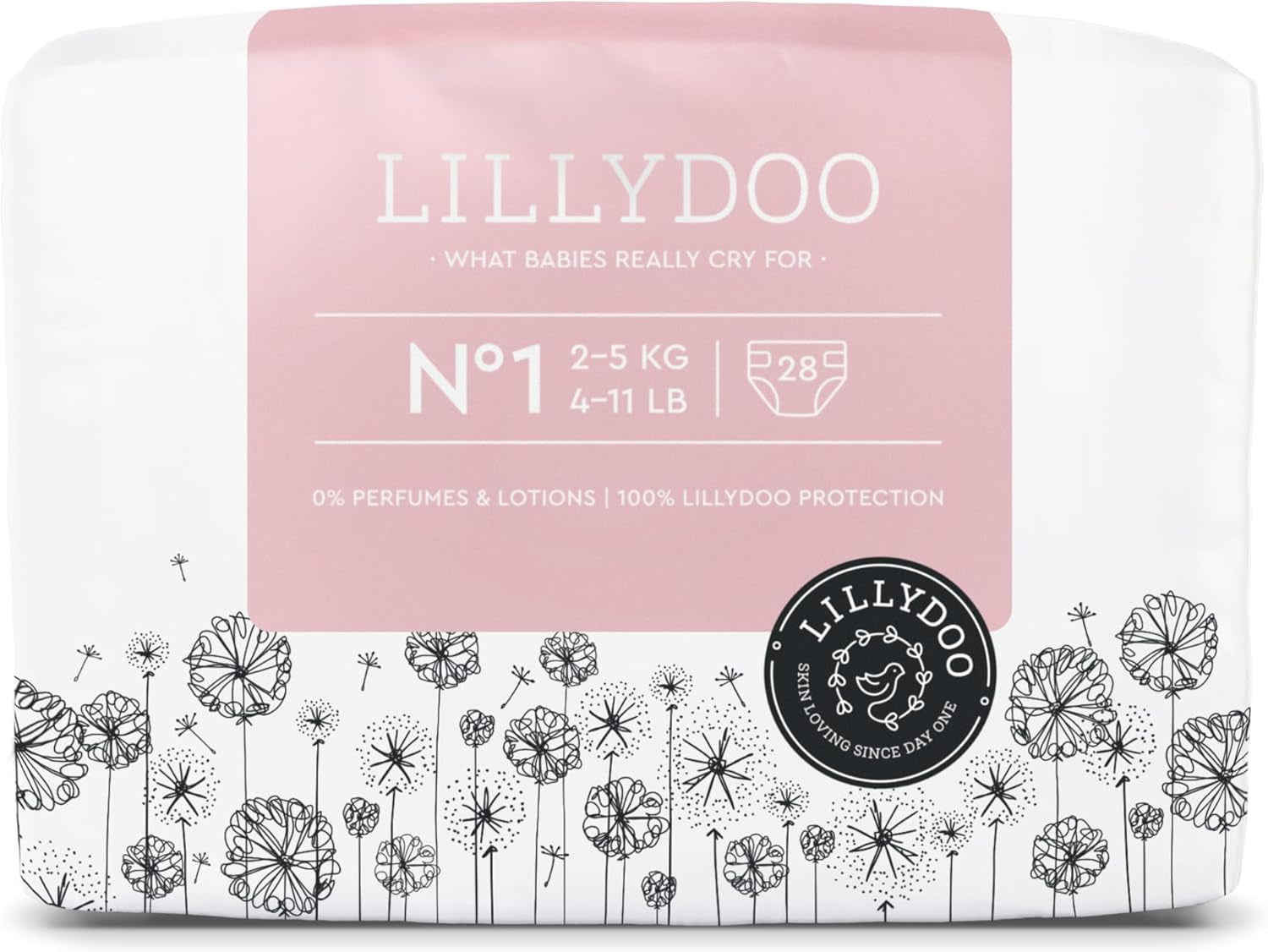 LILLYDOO Babybleer Hudvenlig - Størrelse 3 (6-10 kg), 29 stykker, pålidelig lækagebeskyttelse, blød, parfumefri og lotionfri til følsom hud, dermatologisk testet