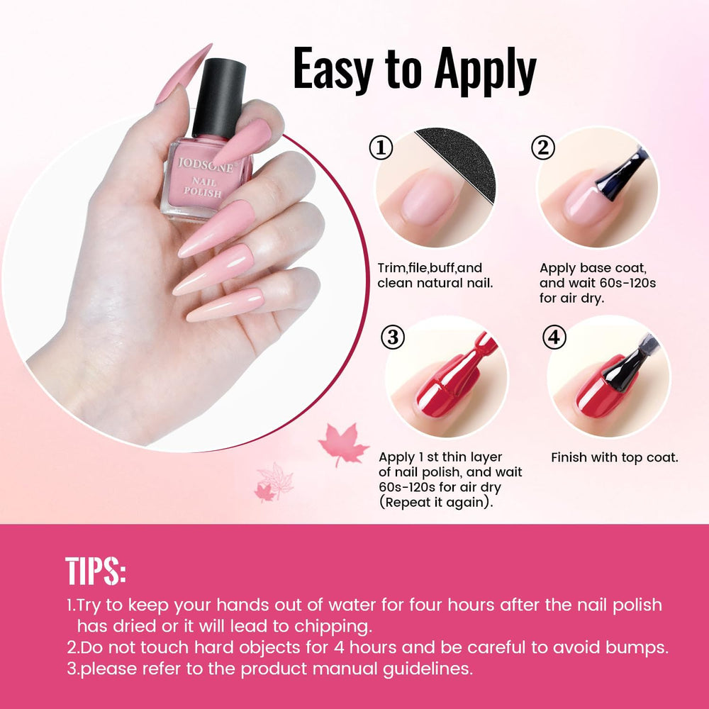 JODSONE 12 dele neglelak sæt 10 farver kombination 2 base coat og top coat hurtigtørrende neglelak til amatører og begyndere