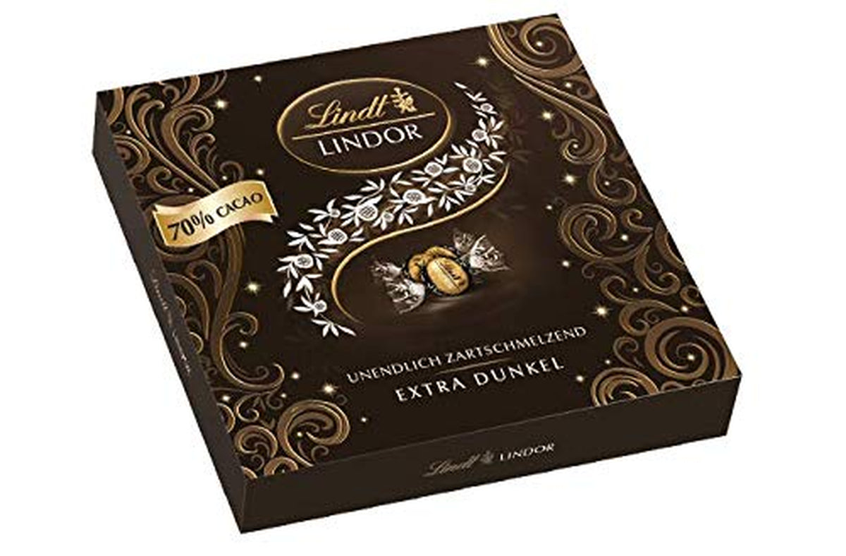 Lindt gaveæske LINDOR Extra Black 70% kakao, gavechokolade, ca. 15 LINDOR trøfler, 186 g