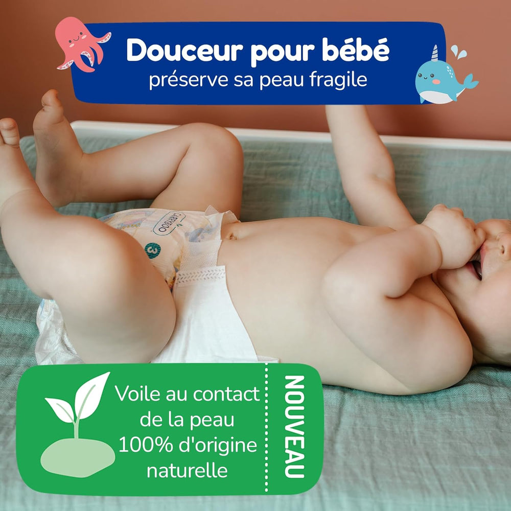 - Ble størrelse 4 (7 – 18 kg) – til følsom hud – naturlig og meget absorberende – 12 timers lækagesikker – ohne unerwünschte Inhaltsstoffe – fremstillet i Frankrig – 132 bleer