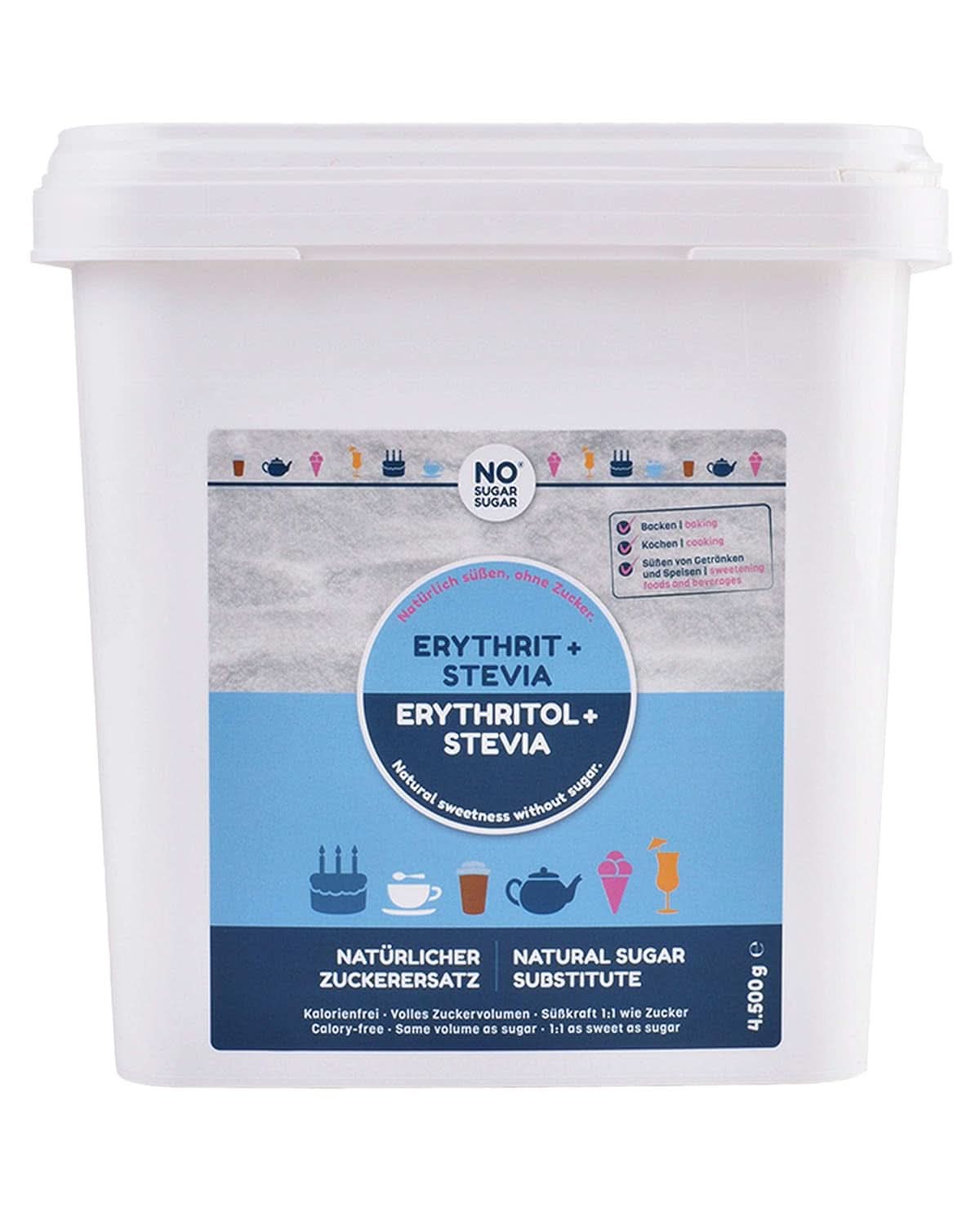 INGEN SUKKER, Erythritol + Stevia Naturlig sukkererstatning uden kalorier 1:1 sødme sammenlignet med sukker, uden smag, 4,5 kg sødemidler Naty Shop