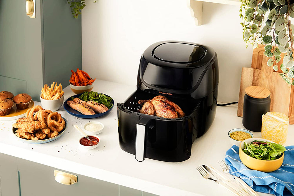 Russell Hobbs Heißluftfritteuse XXL 8L Rapid Airfryer [Kompaktes Gehäuse,7 Kochfunktionen,10 Program] Satisfry (Spülmaschinenfest, Max 220°C, Fritteuse Ohne Oel, Grillen, Backen, Braten) 27170-56 Naty Shop