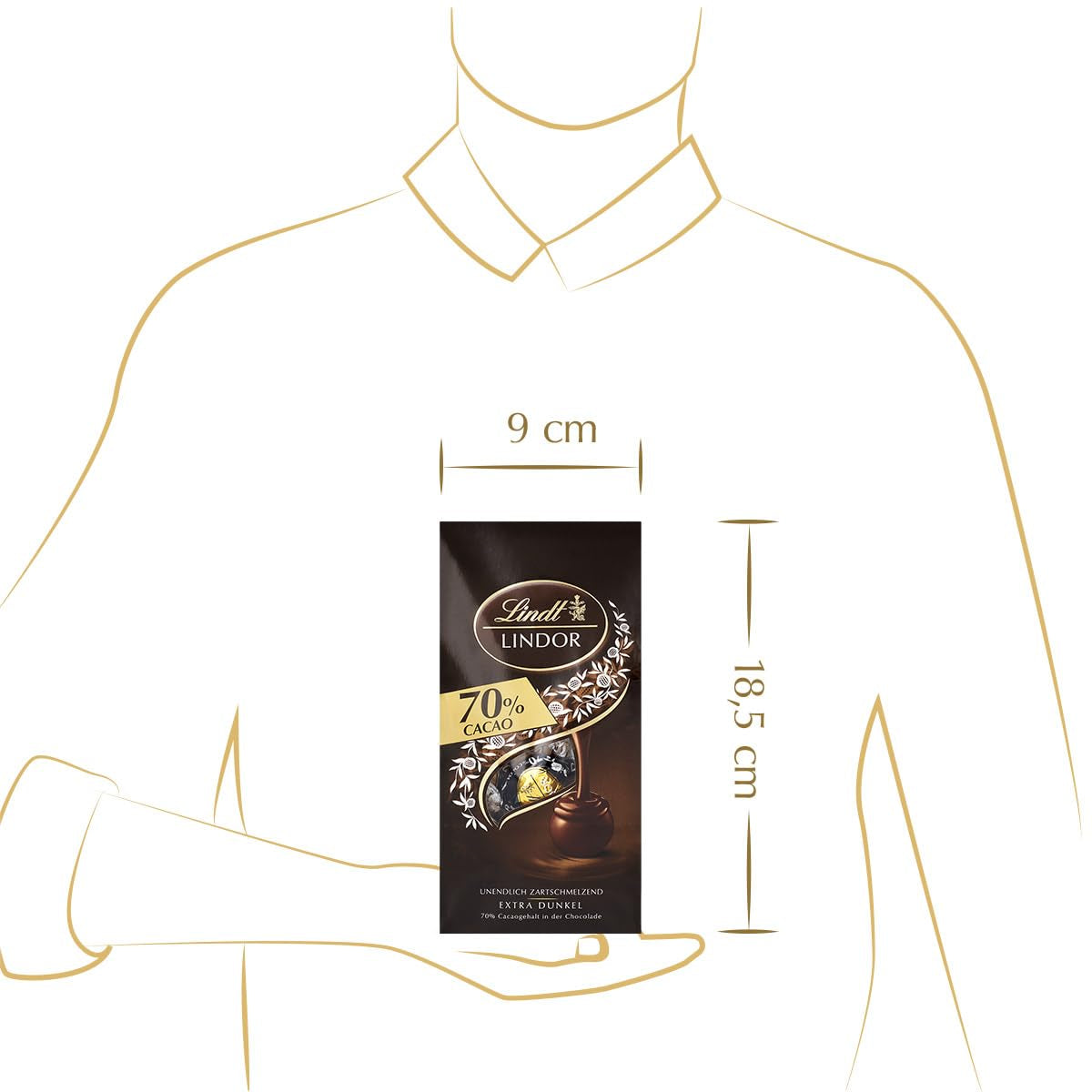 Lindor chokoladekugler 70% ekstra mørk kakao | 137g pose | Ca. 10 kugler fin mørk chokolade med smelte-i-mund-fyld | Gave af chokolade | Chokolade gave