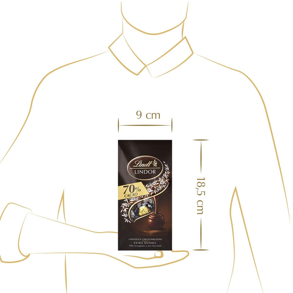 Lindor chokoladekugler 70% ekstra mørk kakao | 137g pose | Ca. 10 kugler fin mørk chokolade med smelte-i-mund-fyld | Gave af chokolade | Chokolade gave