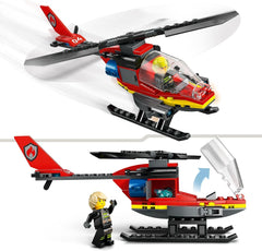 LEGO City Brandvæsen Helikopter, helikopterlegetøj og pilotfigursæt, brandhelikopter til en fantasifuld legeoplevelse, gave til børn, drenge og piger fra 5 år 60411 Byggesæt Besuche den LEGO-Store