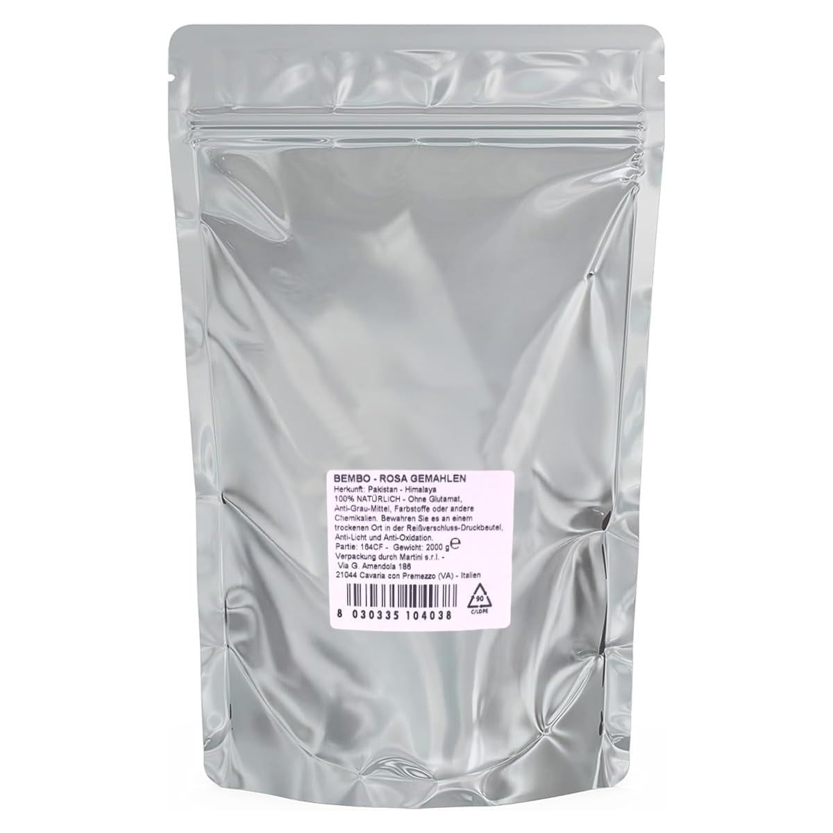 Bembo – gemahlenes rosa Himalaya-Salz (Salt Range, Pakistan) – 2 kg – Natriumarm, reich an Spurenelementen, ohne Konservierungsstoffe, Farbstoffe eller Rieselhilfen – Fein