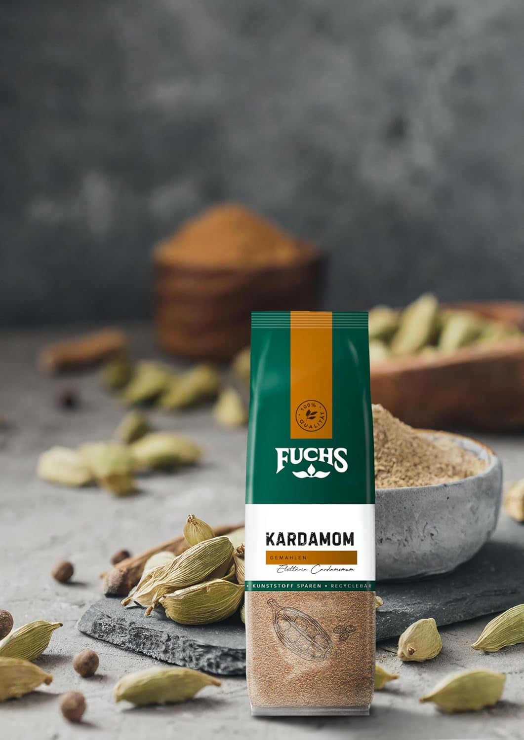 Fuchs Gewürze - Kardemomme gemahlen im recyclebaren Nachfüllbeutel - 50 g