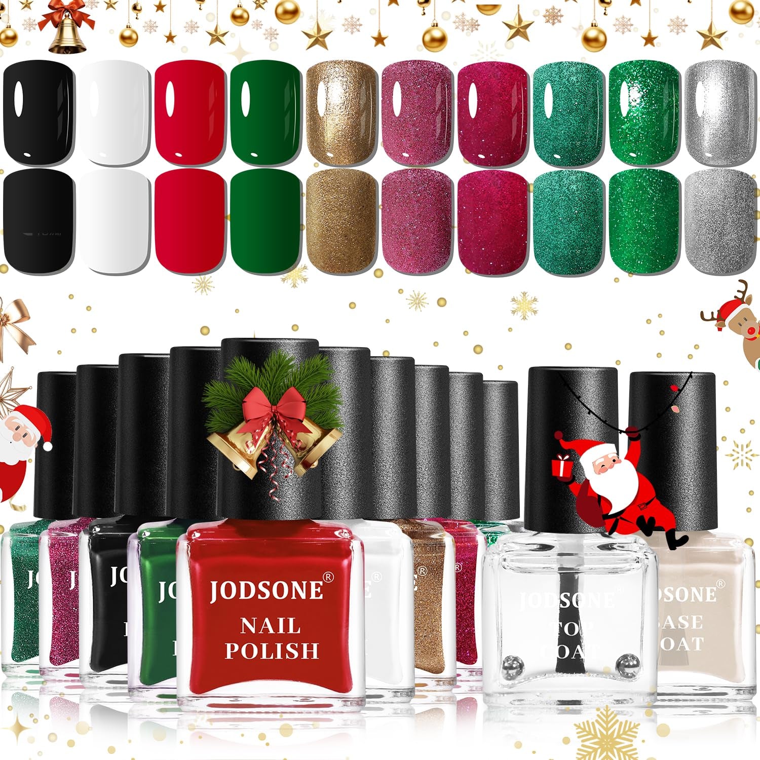 JODSONE 12 dele neglelak sæt 10 farver kombination 2 base coat og top coat hurtigtørrende neglelak til amatører og begyndere