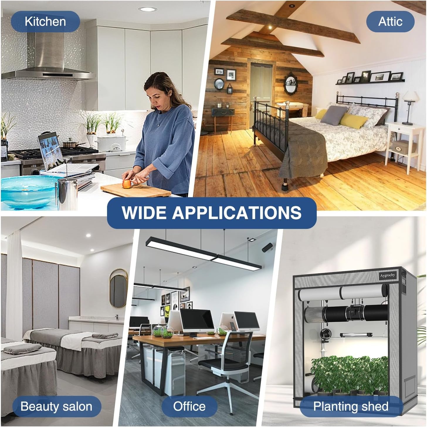 Aygrochy 200mm 70W justerbar kanalventilator EC-motorudsugningsventilator til opvarmning, køling, boostere, væksttelte, hydroponics, husholdnings-, ventilations- og udstødningsblæser.