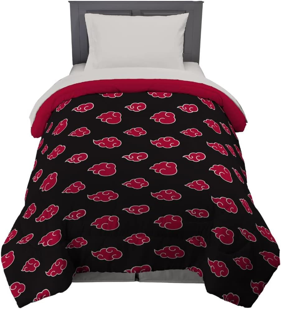 Franco Naruto Anime Akatsuki Pattern Lenjerie de pat moale microfibră Plapumă Queen, (produs oficial Naruto) Plapumi si pilote Naty Shop Naruto Geamăn