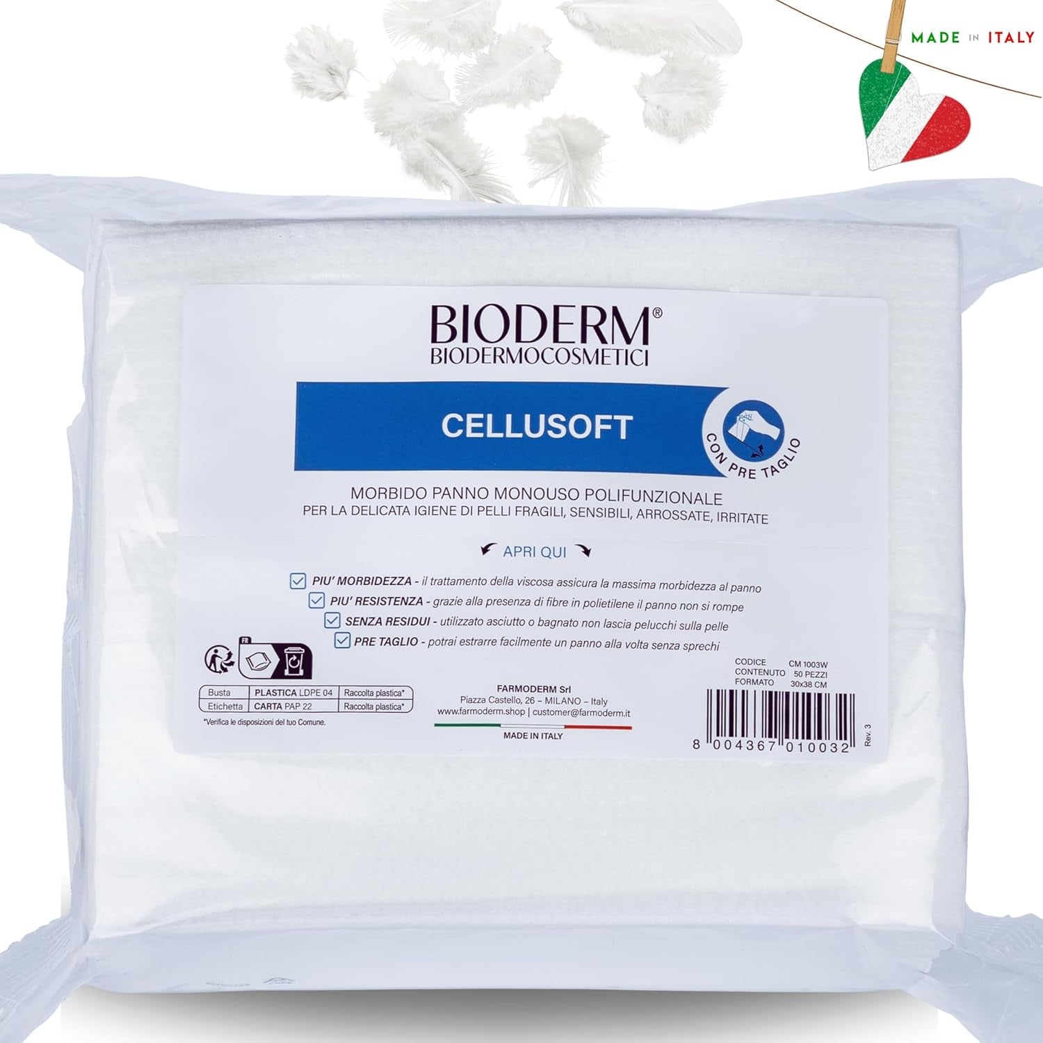 BIODERM Cellusoft - bløde, multifunktionelle engangsviskose og polyester vådservietter - multifunktionelle servietter til den delikate hygiejne af følsom og rød hud hos ældre og børn - 30 x 38 cm (50)