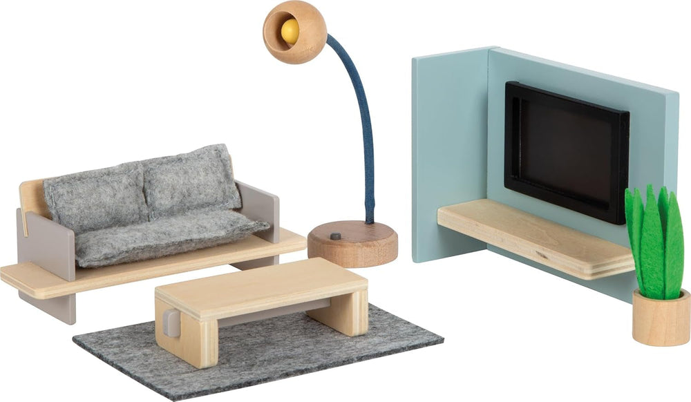 Lille fod, naturlig farve trædukkehus - 3-etagers med tagterrasse og 51-delt møbelsæt tilskynder til kreativ leg, velegnet til alderen 3+ 12541 Naty Shop dukkehuse