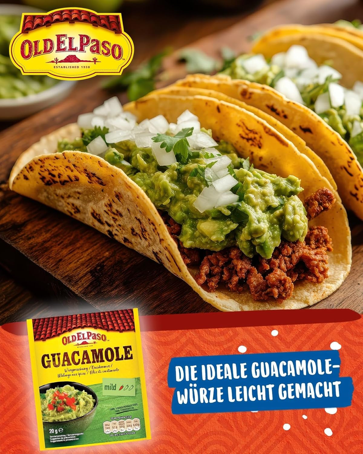 Old El Paso Guacamole Würzmischung – Fertiger Gewürzmix für einen Avocado-Dip – 1 x 20 g