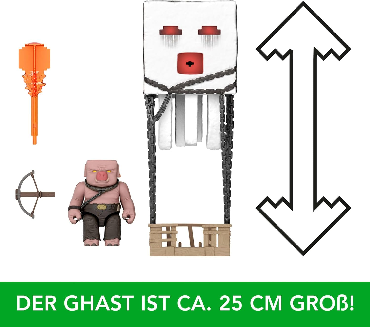 Mattel Minecraft Action Figure Set, Ghast With Fire Attack, Lights, Noise, Starter And Projectile, Piglin Warrior, Inspired By The Movie, JFB69 Action figures Naty Shop