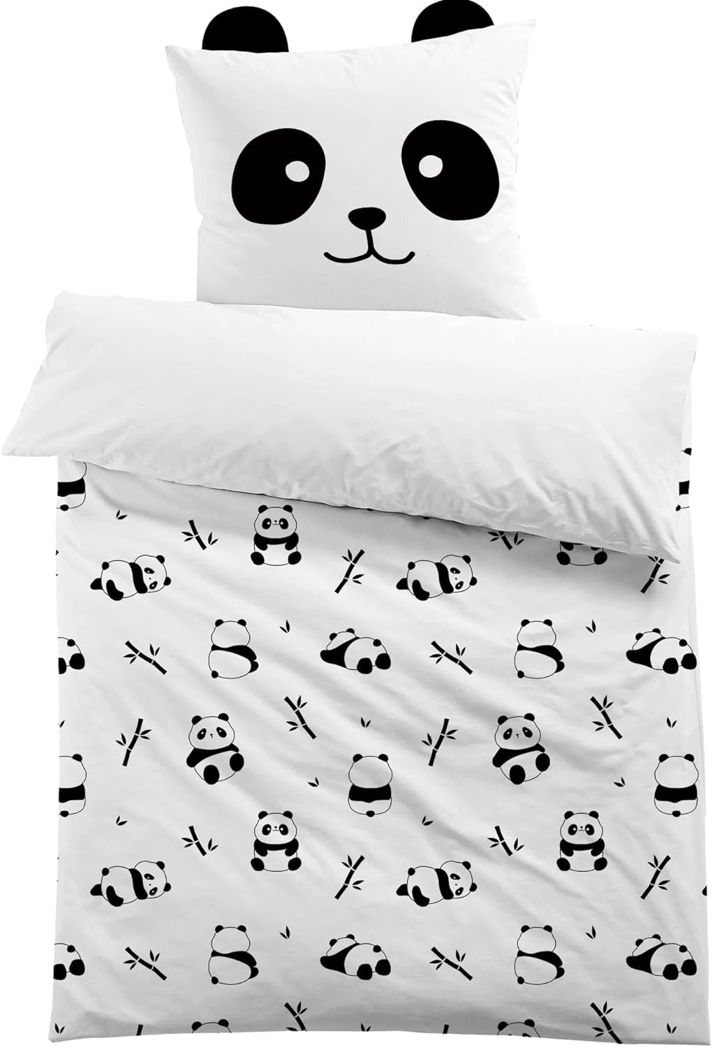 Lenjerie de pat microfibră 3D, animale, unisex Lenjerie de pat - copii Naty Shop Panda cu urechi 135×200+80×80
