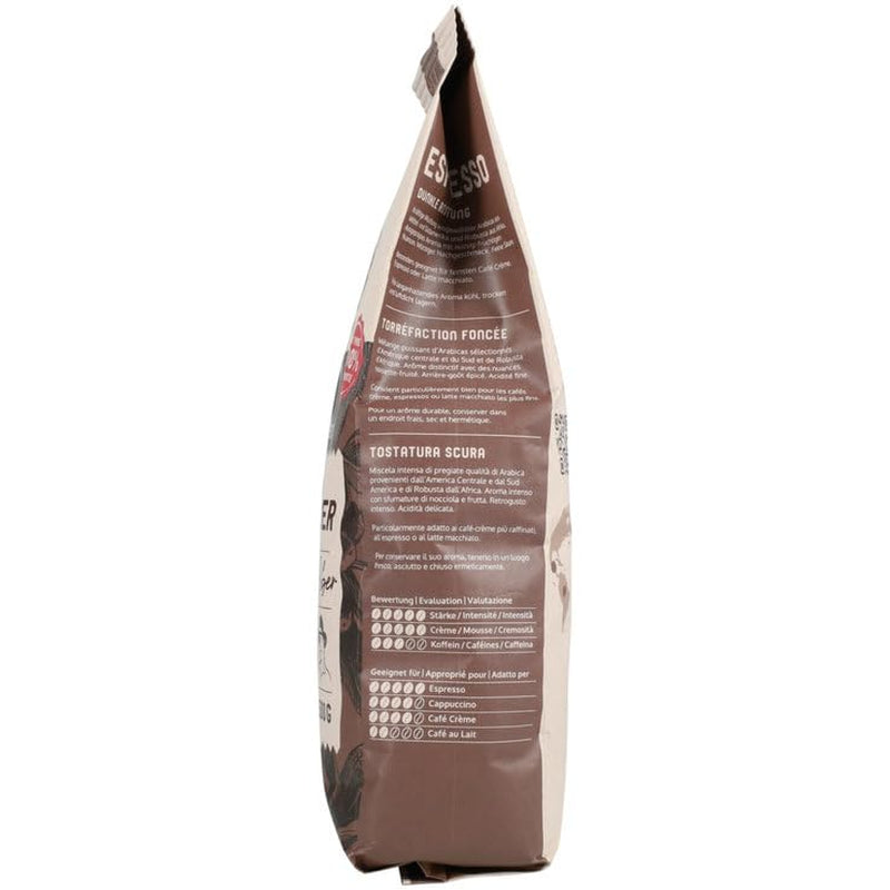 Sombrero Latino Lover 500g boabe întregi, prăjire intensă, 50% Arabica/50% Robusta, aromă fructată-nucioasă-picantă, Fairtrade